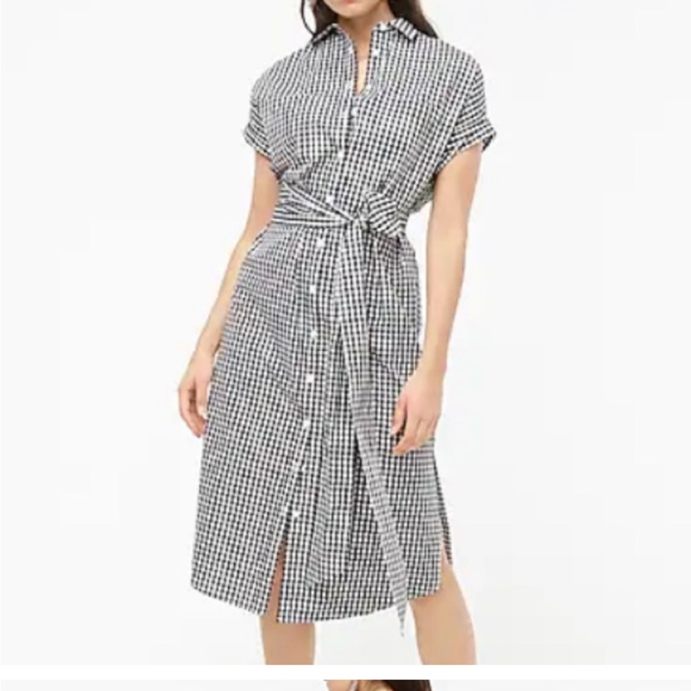 J.CREW Relaxed-fit short-sleeve cotton poplin shirtdress in gingham XL petite